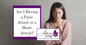 Woman clutching chest, panic attack, heart attack, Authentic Living London, Grief Therapy London Ontario