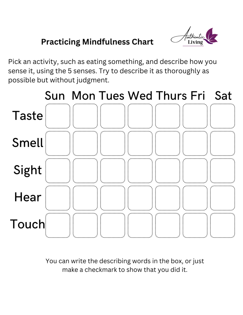 Practice Mindfulness Chart Worksheet, Authentic Living London